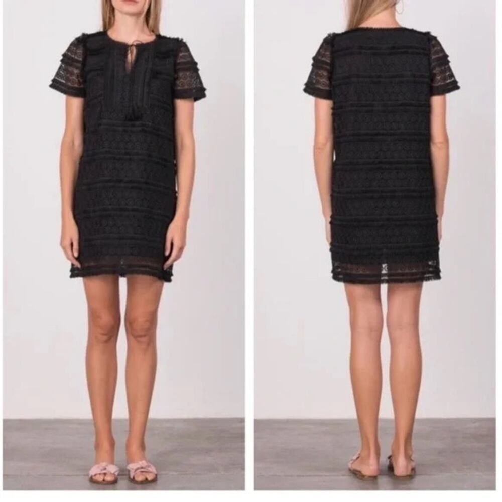 Margaret O’Leary Black Lace Pom Shift Dress Medium